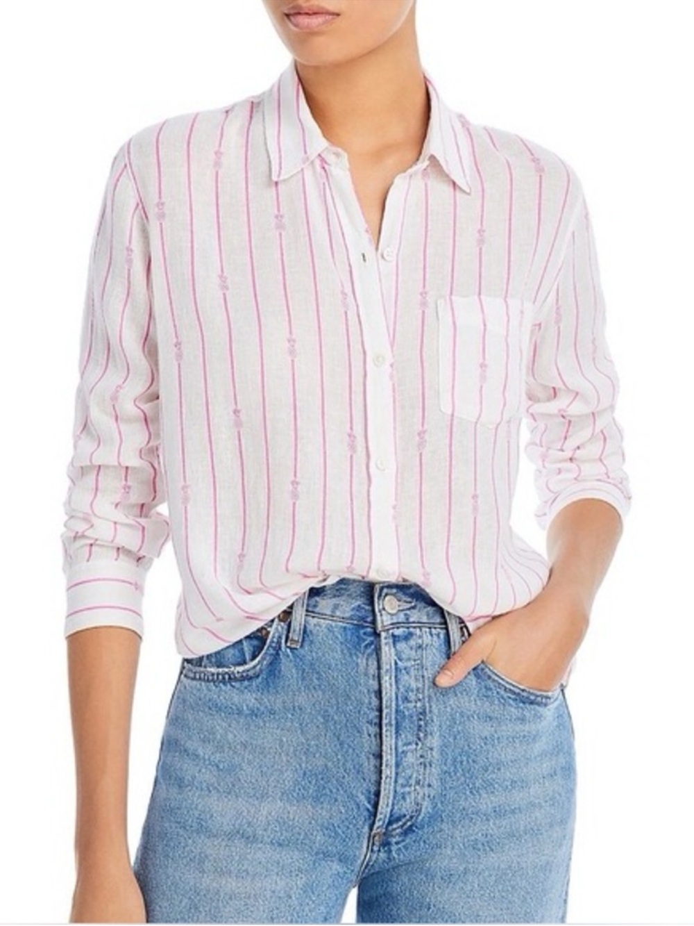 Rails Charli Pink Pineapple Stripe Shirt Size L